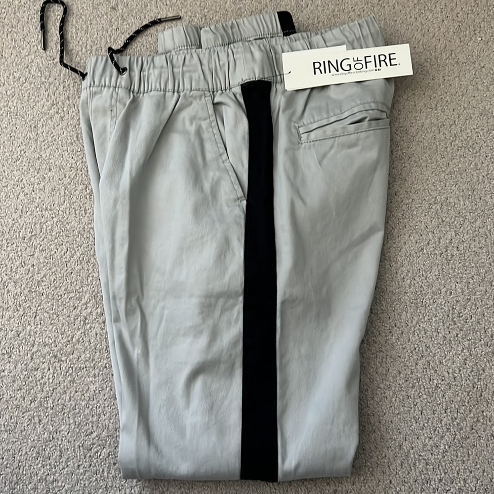 Ring of Fire light gray navy stripe elastic waist men’s joggers pants Sz S‎
